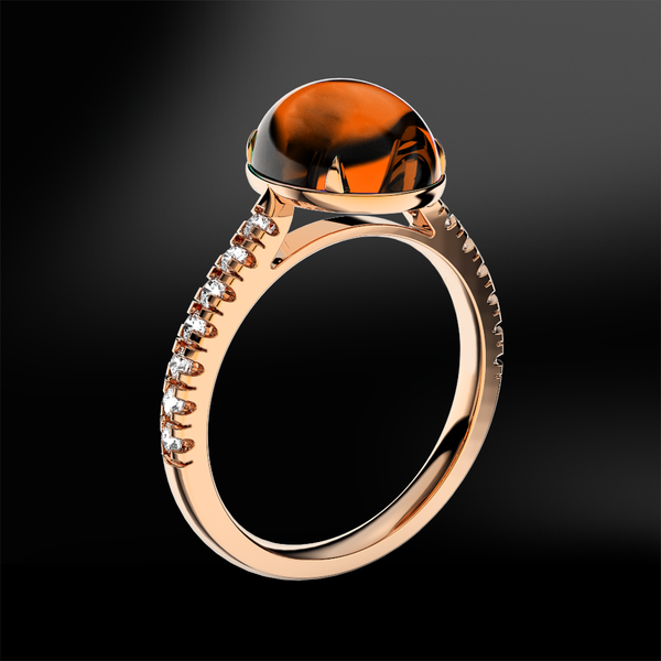 SPESSARTITE GARNET - DIAMOND Ring
