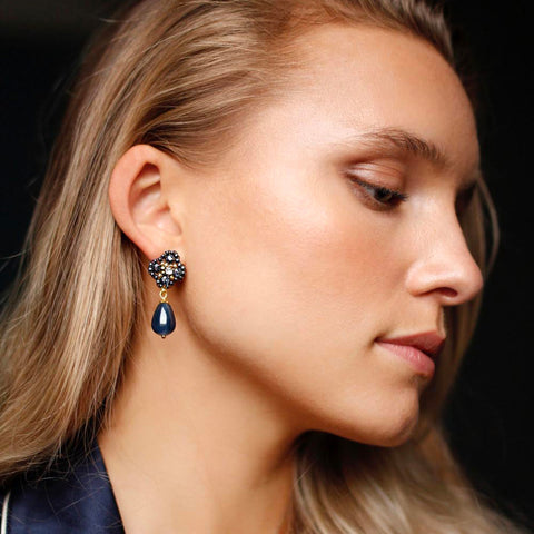 MASCHALINA Mirija Lagoon navy blue fashion week trend earrings