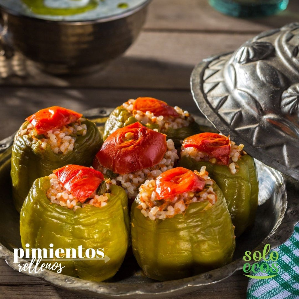 Pimientos rellenos de arroz ecológicos