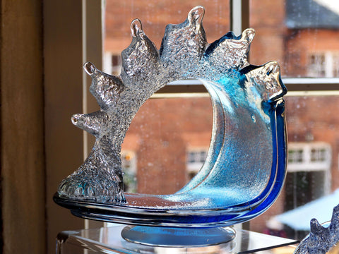 British handmade glass wave sculpture