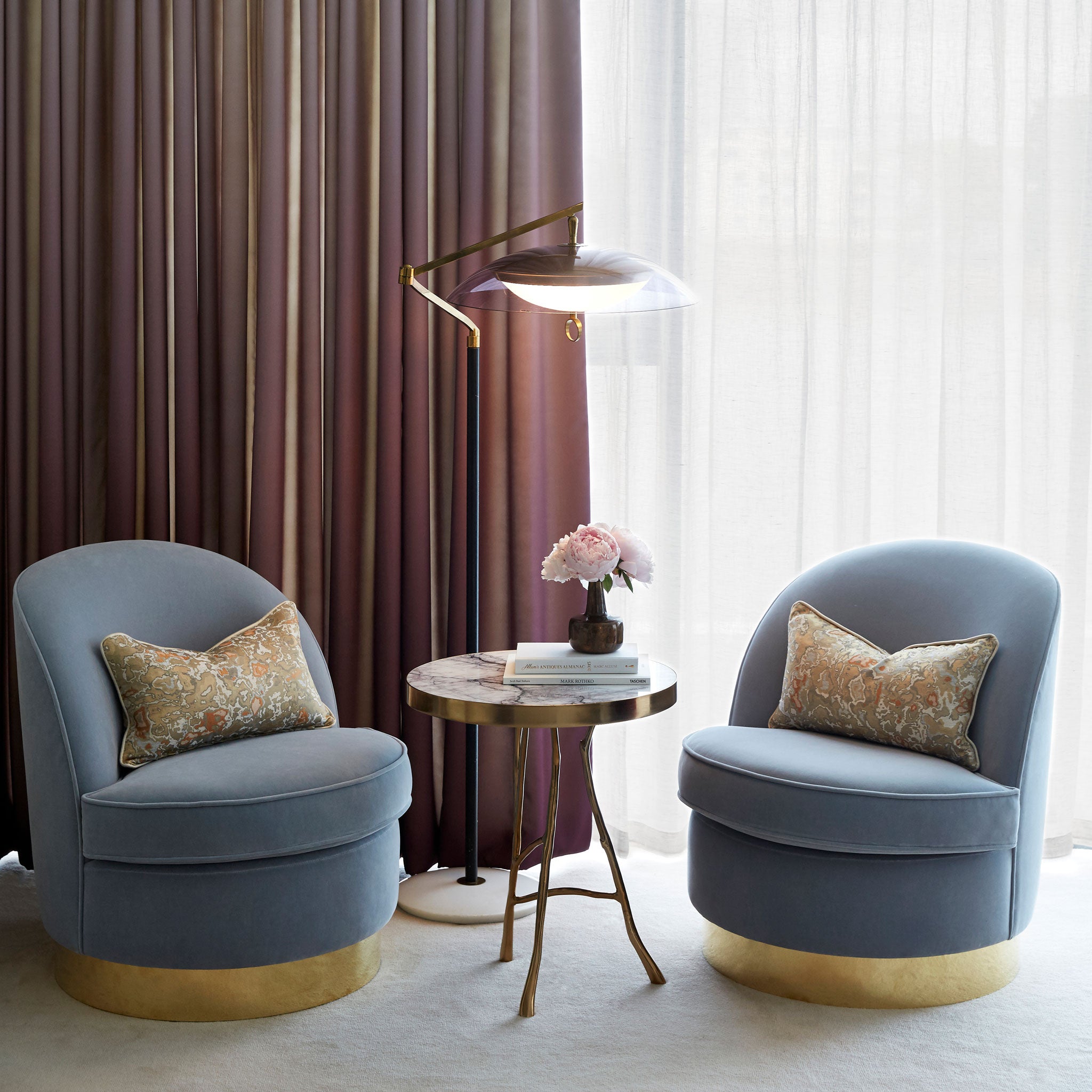 Bazaar, Velvet Armchair, Blue, Brass Base, Contemporary Interiors, Handmade in UK