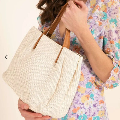 Straw bag with leather handle, different colors