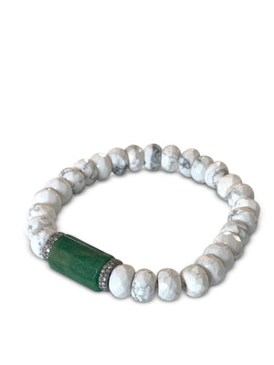 Howlite with Pave Diamond Rondelles and Green Onyx Tube Bead