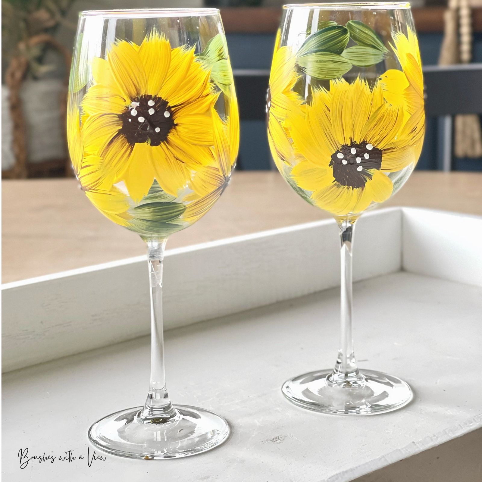 Sunflower Wine Glasses Set of 4, Sunflowers Gifts for Women , Wine Tumbler  Cup Glass Set - Sunflower Gift for House