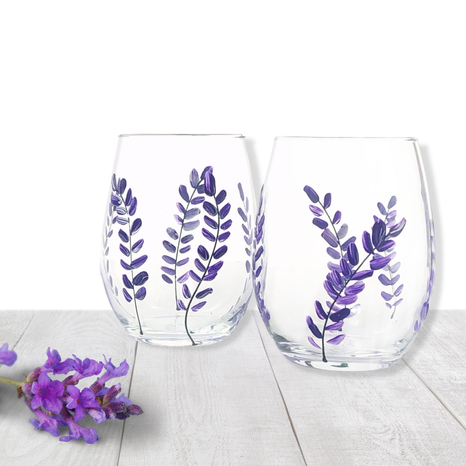 Extra Large Wine Glass with Lavender Design