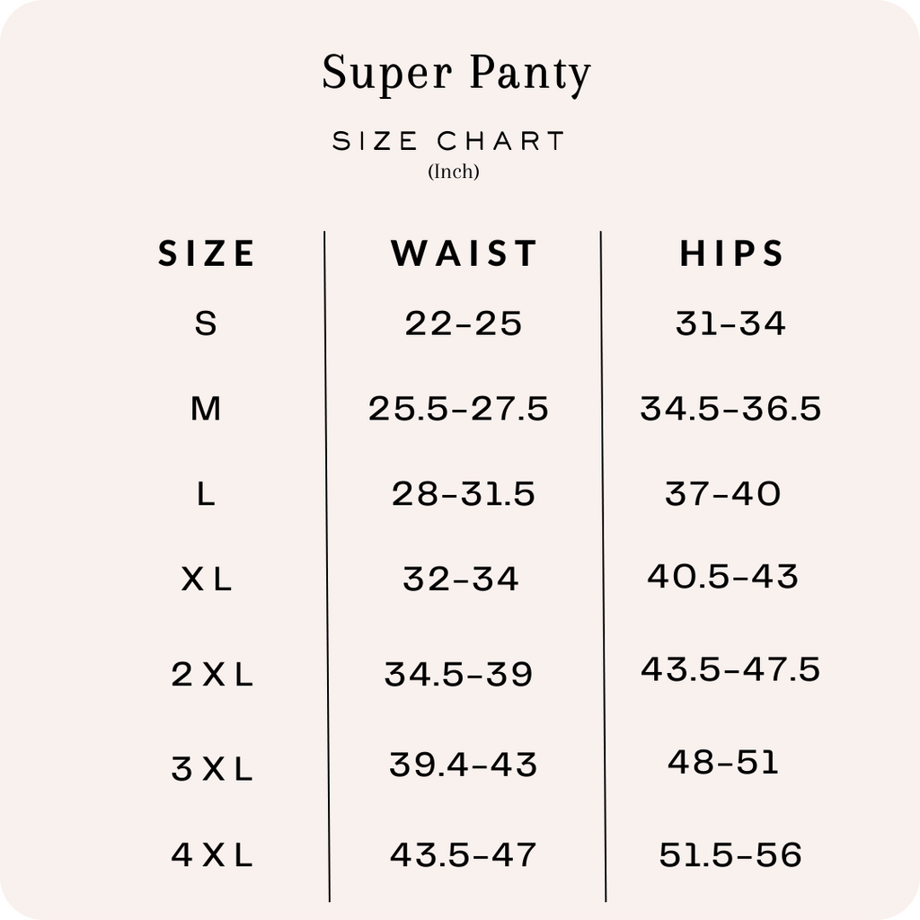 Super Panty Size Chart – Hygiene Hero