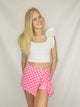 Pink All Checkered Out Skort- checkered, CHECKERED SKORT, PINK SKORT, skort, wrap skort-Ace of Grace Women's Boutique