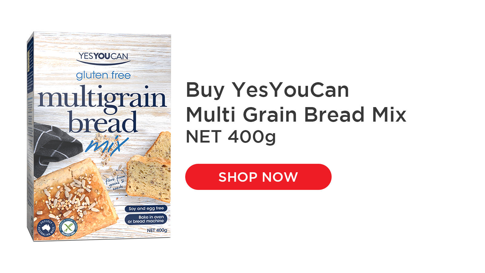 YesYouCan Multigrain Bread Mix is both delicious and healthy. It's made with whole grains for added fibre and contains sunflower seeds and linseeds for Omega 3. It's very easy to bake, no kneading or proving required. It can be easily baked in a loaf pan in the oven or in a bread maker if you prefer. You will be amazed how long it stays fresh! 