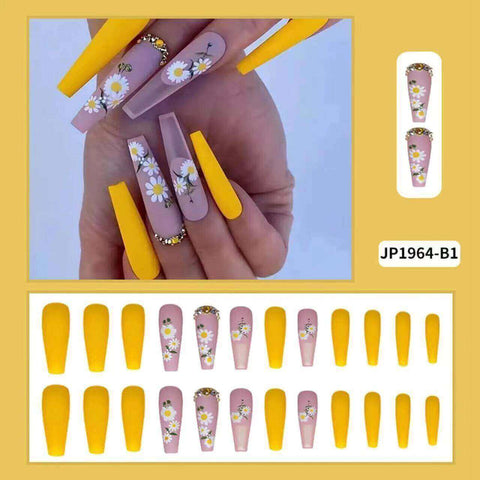 Yellow Purple Summer False Nail Long Coffin Press on Nails for Nails Art  24pcs | eBay