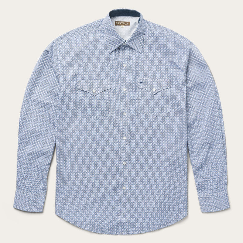 Steel Blue Pinwheel Print Western Shirt | Stetson