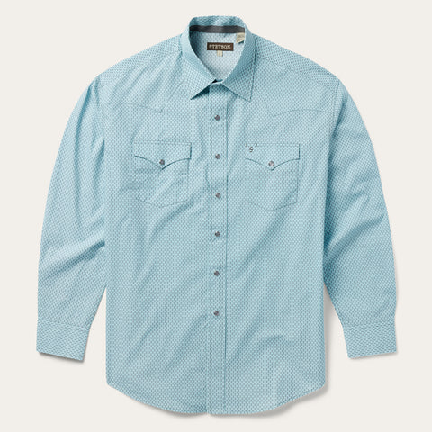 Stetson Men's Teal Printed Pearl Snap Shirt - One 2 mini Ranch