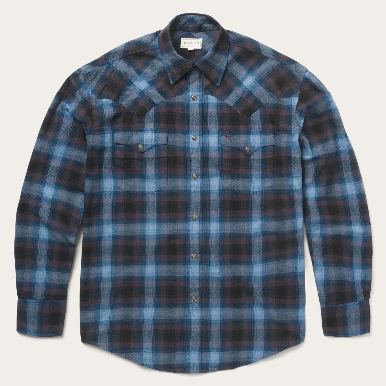 Flannel Western Shirt in Blue Plaid | Stetson