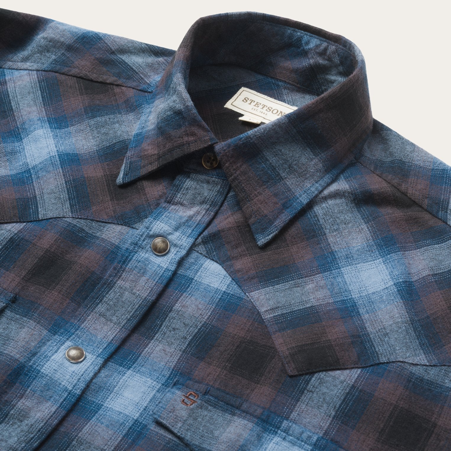 Flannel Western Shirt in Blue Plaid | Stetson