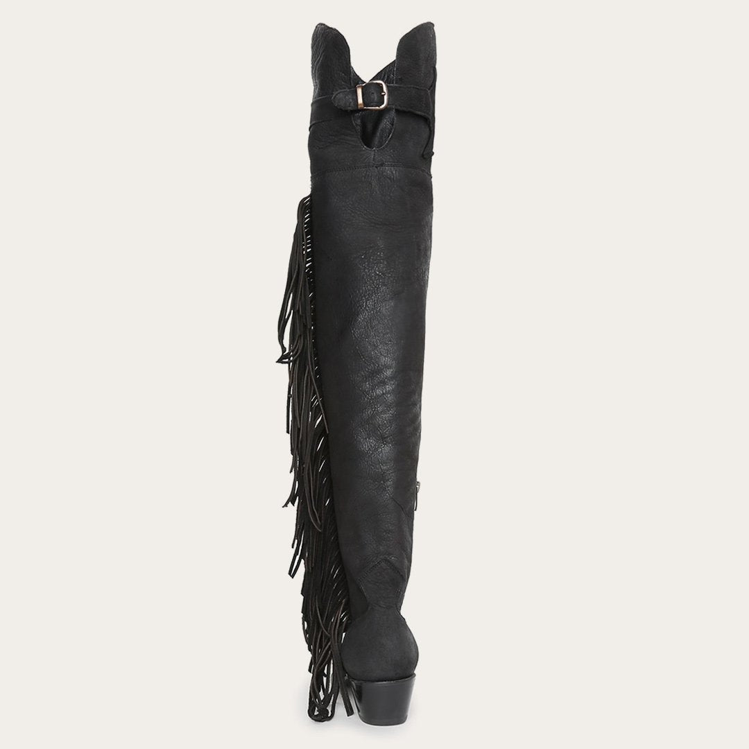 Black Fringe Over-The-Knee Leather Boot 