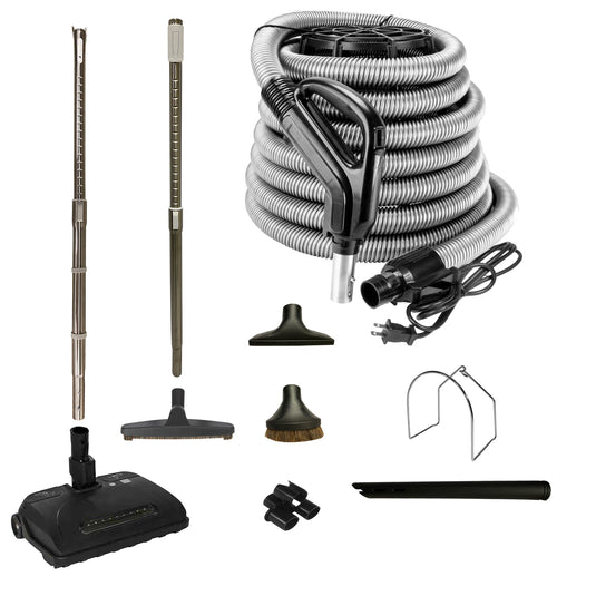 Central Vacuum Accessory Kit - 30ft Hose with Electric Power Nozzle and Deluxe Tool Set