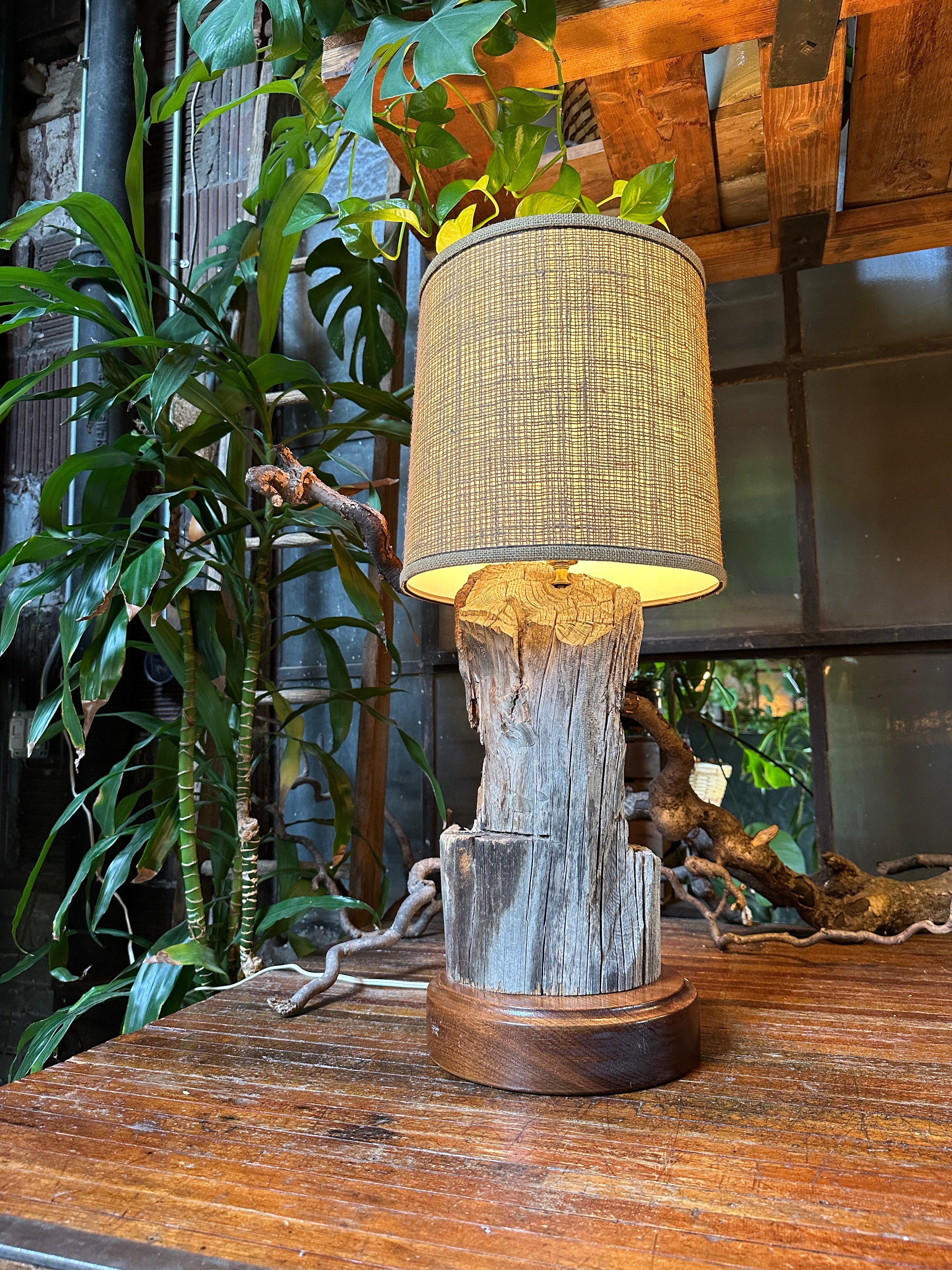 Rustic Log Lamp