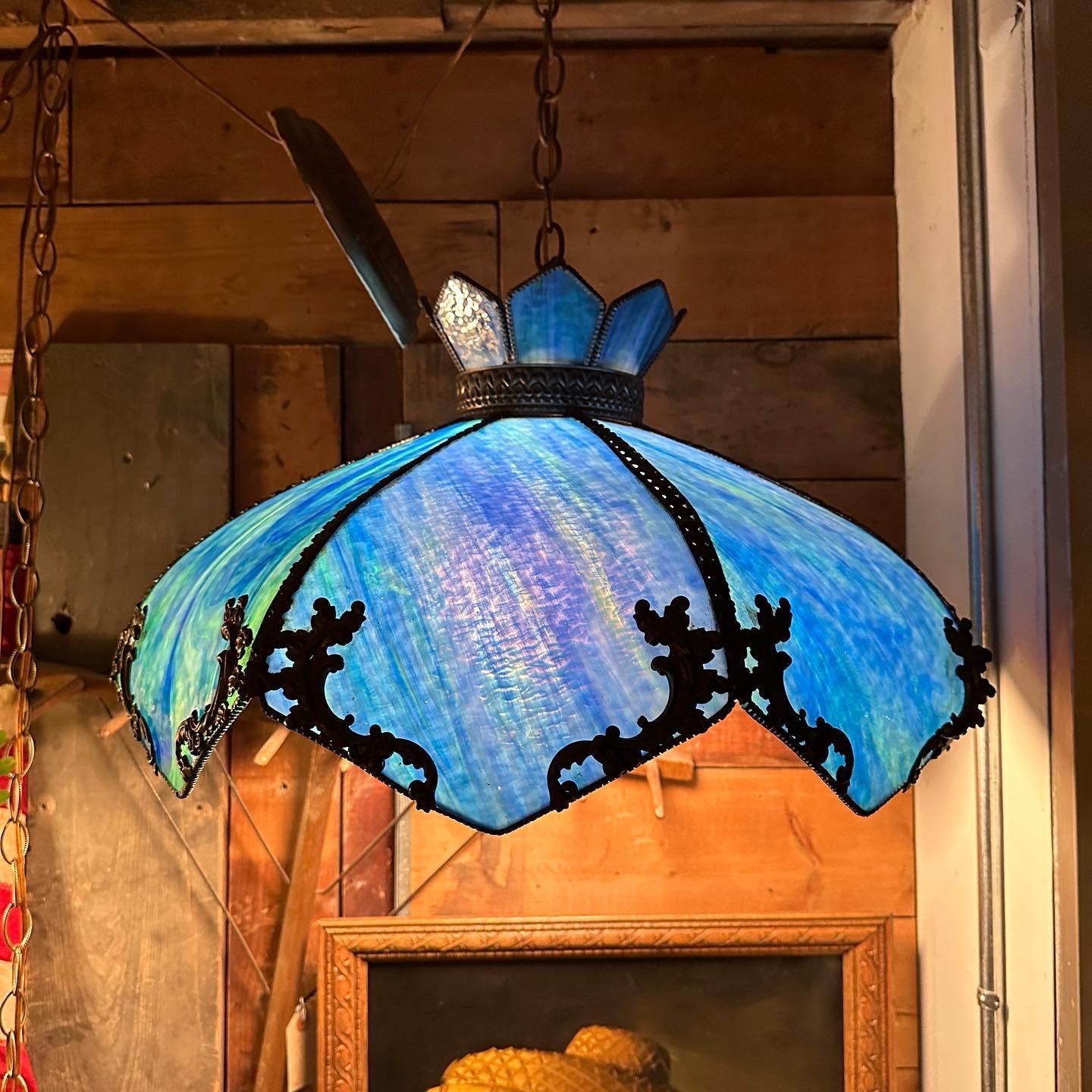 slag glass hanging light