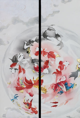 予約販売品】 染和紙のコラージュ富士桜（村尾沙織） - 美術品 