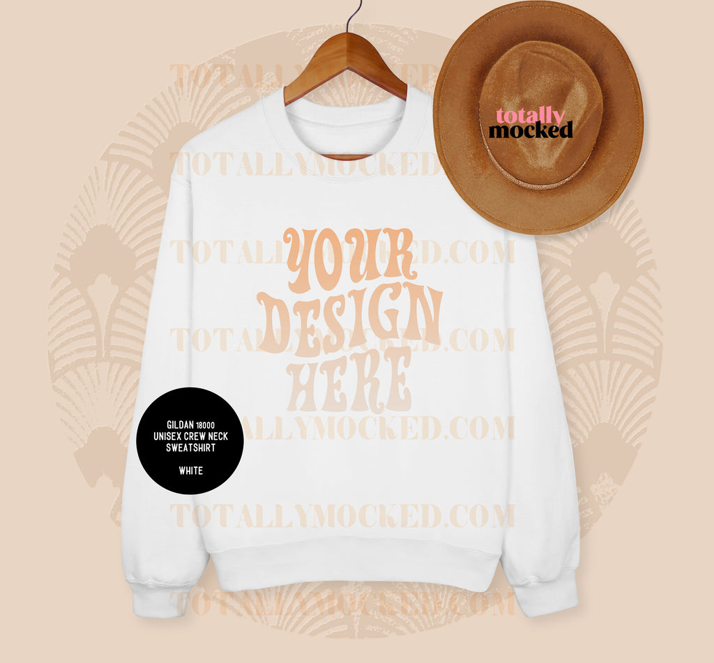 Download Gildan 18000 Sweatshirt White Mockup Hanging Sweatshirt Mockup Totallymocked