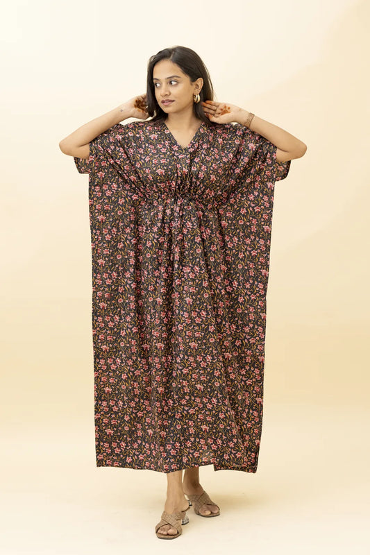 Scarlet Blossom Kalamkari Maternity Kaftan