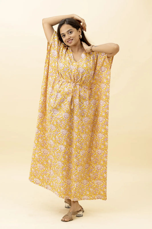 Sunshine Blossom Kalamkari Maternity Kaftan