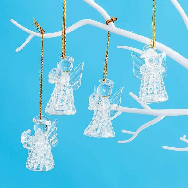 12Pcs/24Pcs Mini Clear Glass Hanging Angels Tree Ornaments, Christmas ...