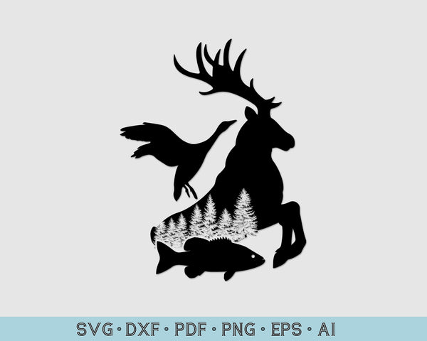 Download Deer Duck And Fish Svg Hunting And Fishing Svg Files Craftdrawings