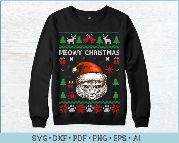 Download Meowy Christmas Ugly Christmas Sweater Design SVG Files ...