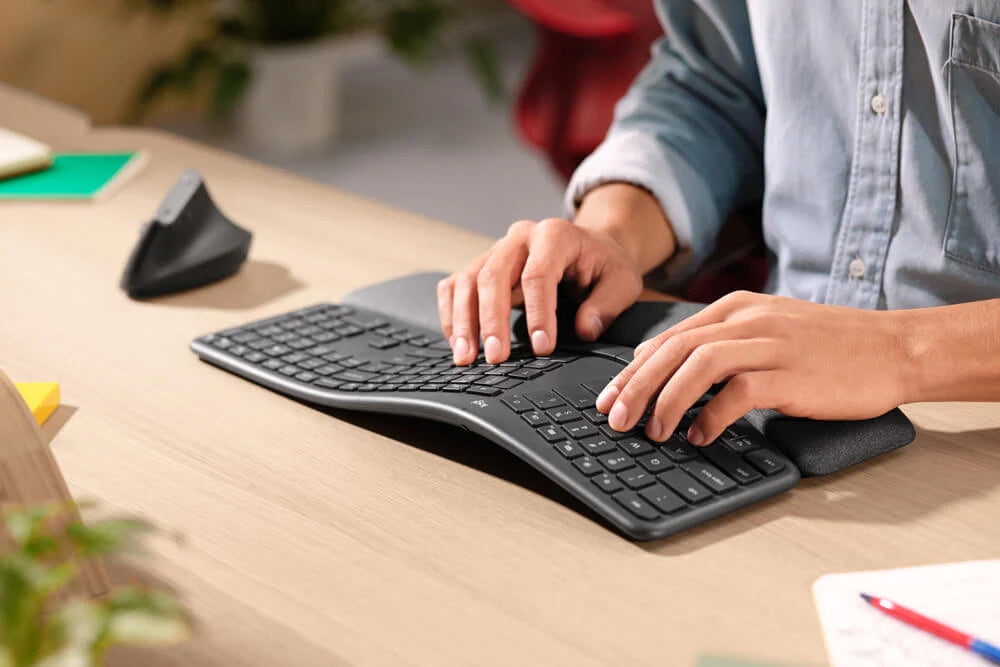 An ergonomic keyboard. Proper ergonomics at the workplace.