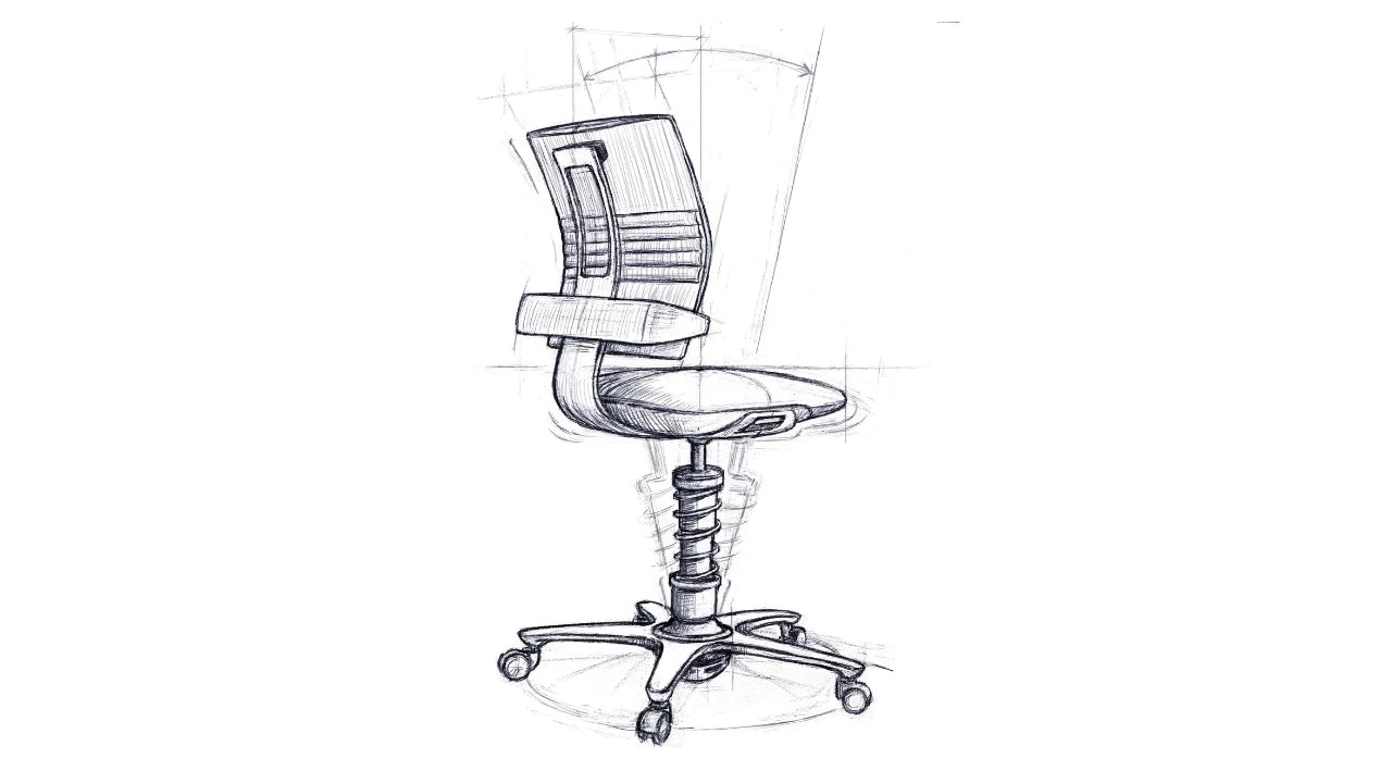 Schets van de ergonomische bureaustoel Aeris 3Dee