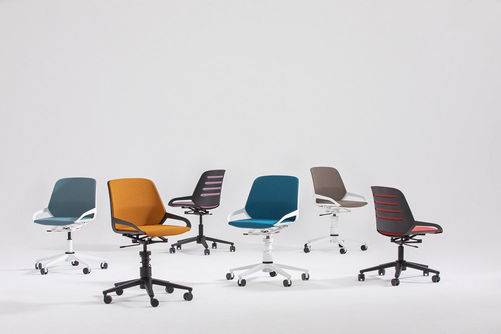 ergonomic office chairs Aeris Numo Task spring leg and Aeris Numo Task column in many bright colors