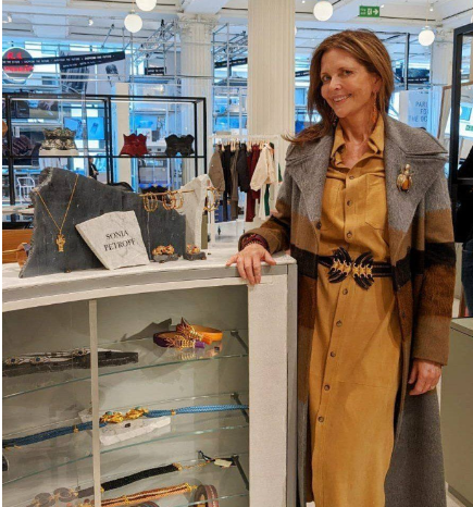Maria Leoni-Sceti, Founder of Sonia Petroff, visits the pop-up store in Selfridges