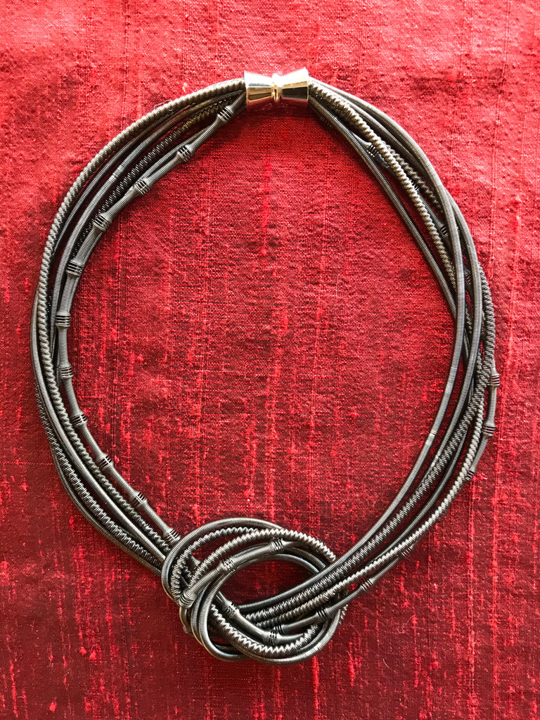 Sea Lily Piano Wire Multi Strand Necklace- Silver
