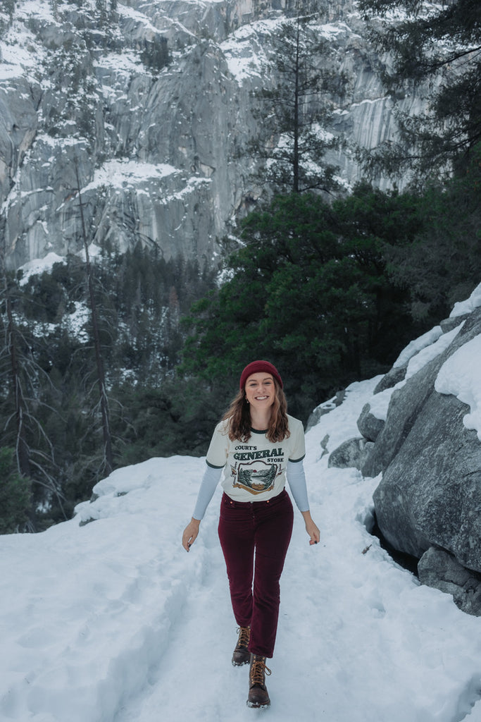 Emma hiking through the snow