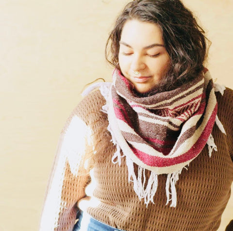 Hannah Modeling her Handmade Mexican Blanket Cowl