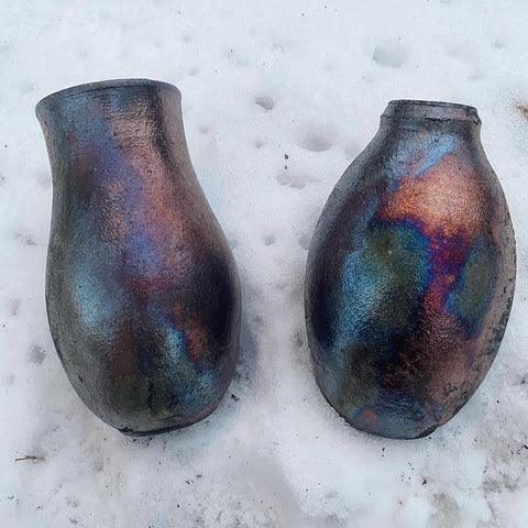 Hand Thrown Pottery Vase Raku Fired