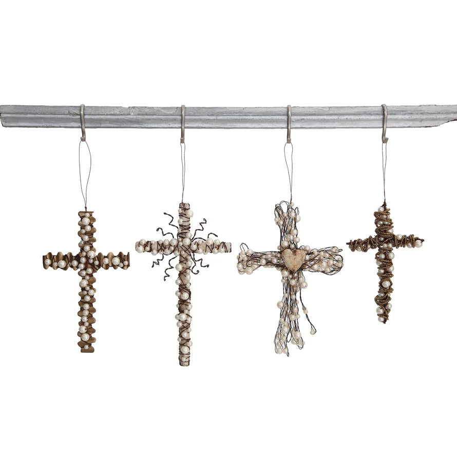 Wire Cross with Beads Ornament, 4 Styles