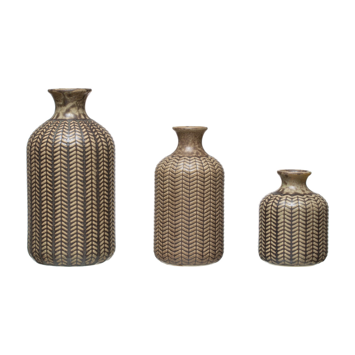 Embossed Stoneware Vases, Reactive Glaze, 3 sizes