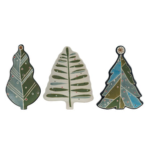 *Hand-Painted Stoneware Tree Shaped Plate w/ Wax Relief, 3 Styles © - Lakeshore Trends
