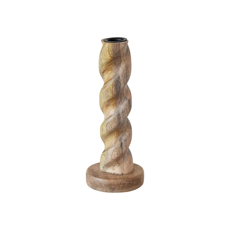 Mango wood twisted taper holder
