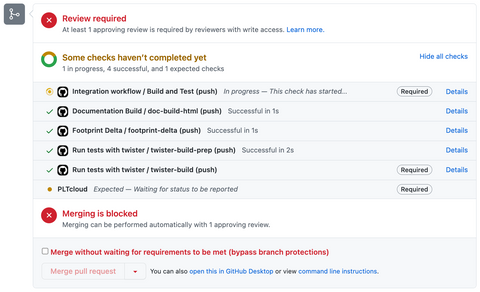 pull request merge blocked for PLT HWCI check