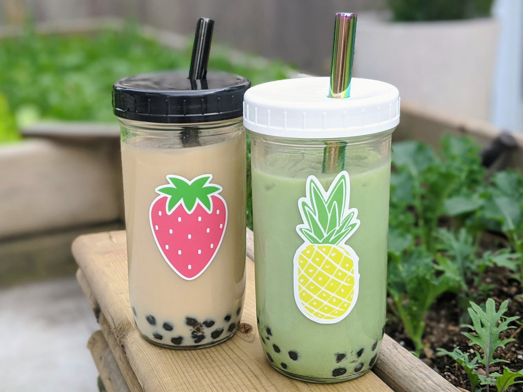 Reusable Glass Bubble Tea Jar- White Lid (w/ Straw) – Bubble Kitt