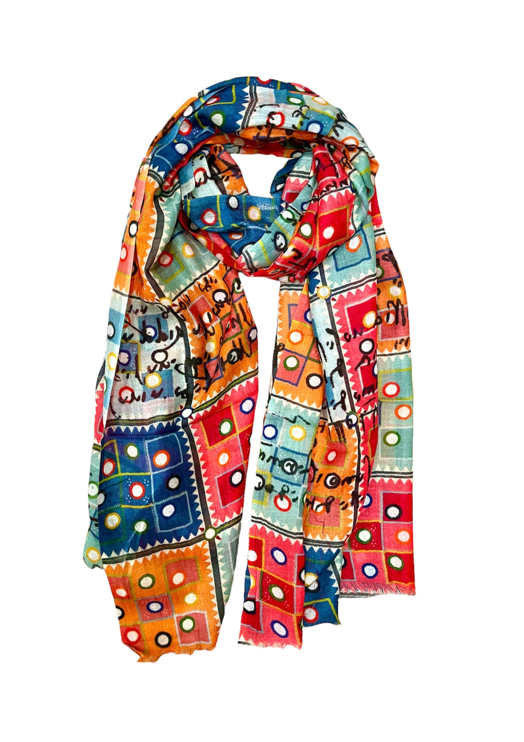 Wearable art scarf merino wool silk fun squares