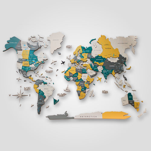3D Wooden World Map Multicolor – Awesometik