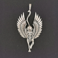 Winged Bastet Pendant in Sterling Silver or Antique Bronze