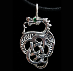 Celtic Dragon Pendant in Sterling Silver with Birthstone