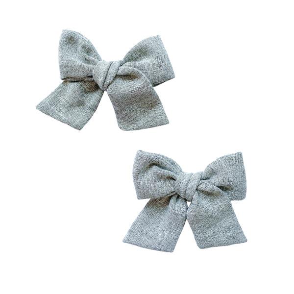 Grey Tweed Bow Clip Set