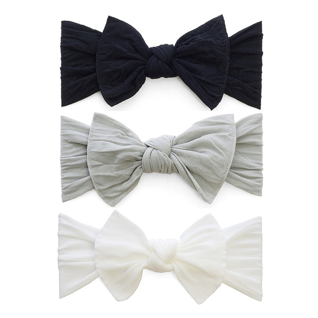 3-piece Black, White, Grey Knot Headband Set