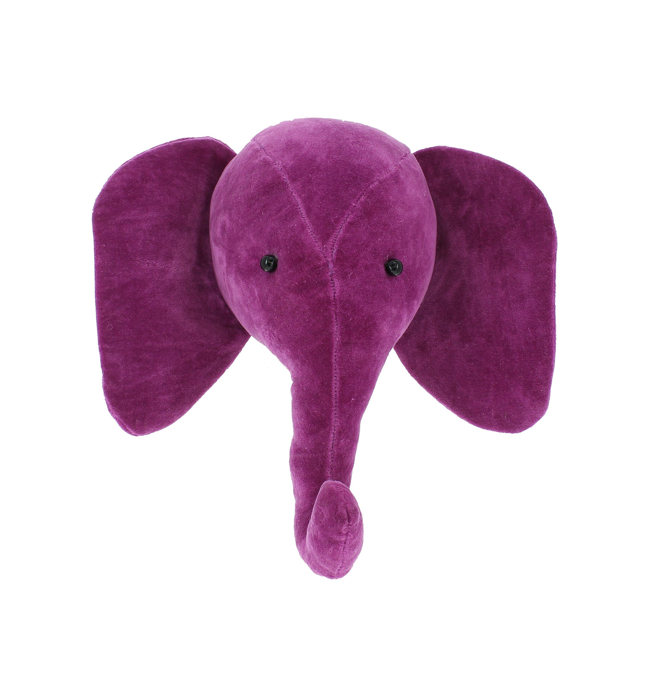 Mini Velvet Elephant Head Wall Hanging - Fuchsia