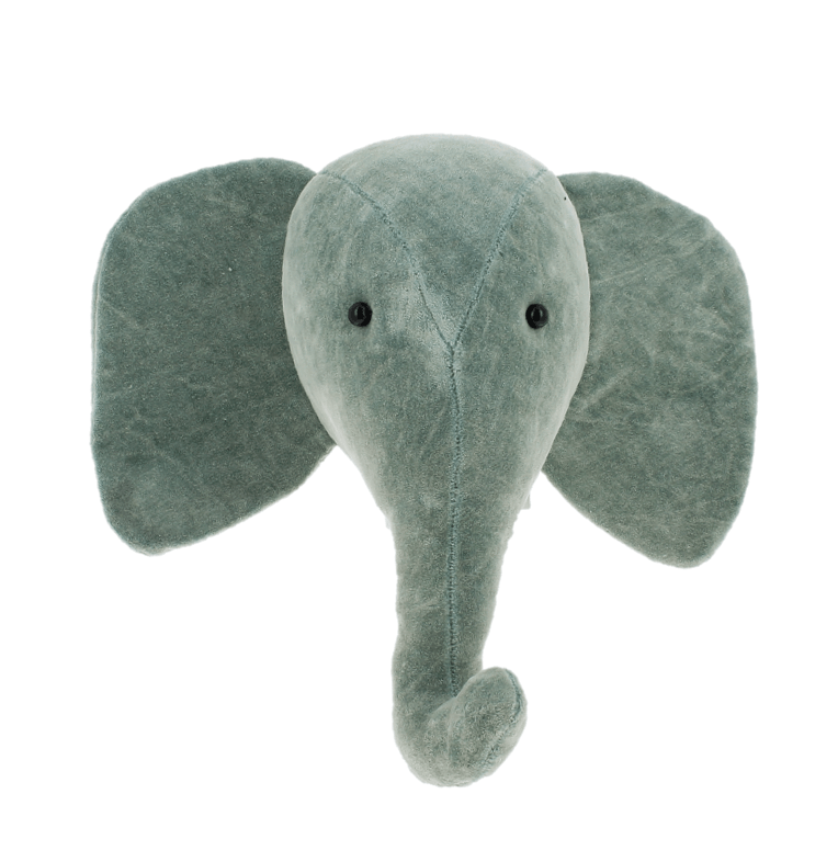 Mini Velvet Elephant Head Wall Hanging - Mint Grey